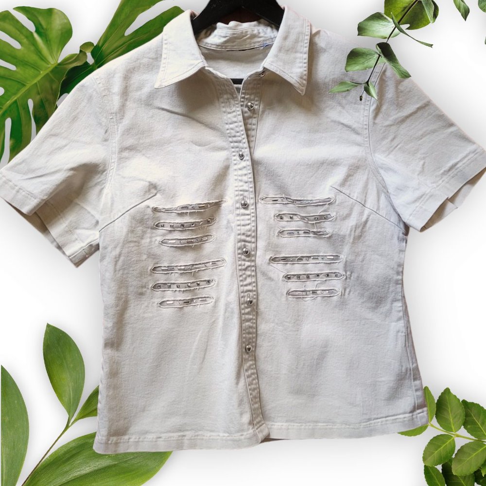 Lafei-Nier Cotton Embellished Shirt, ~Sz Medium